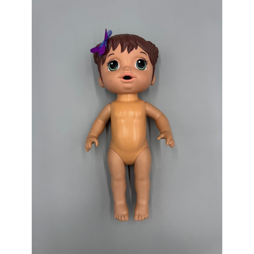 Hasbro Baby Alive Doll 2017 Brown Hair Green Eyes Butterfly Hair Bow 12 Inch